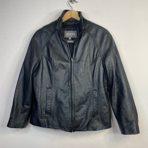 Wilsons Leather Black Classic Zip Up Moto Thinsulate Insulated Jacket womens XL